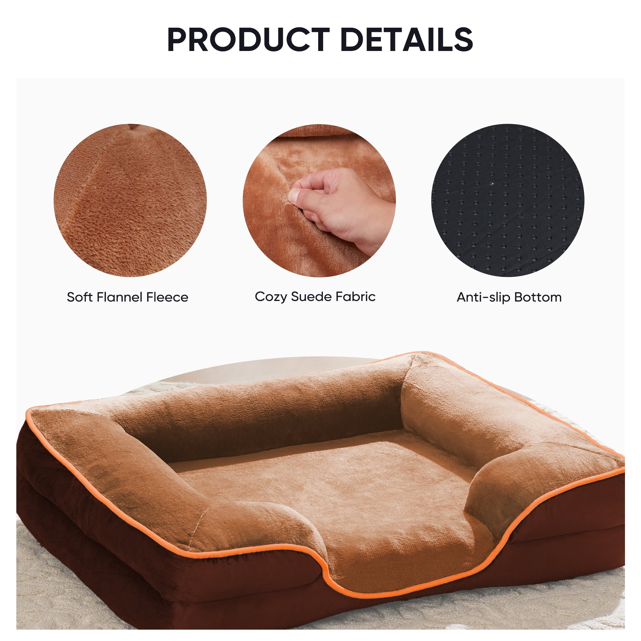 Cozy Orthopedic Dog Sofa Bed - 24"x18" Small Memory Foam Pet Couch with Removable Washable Cover in Brown