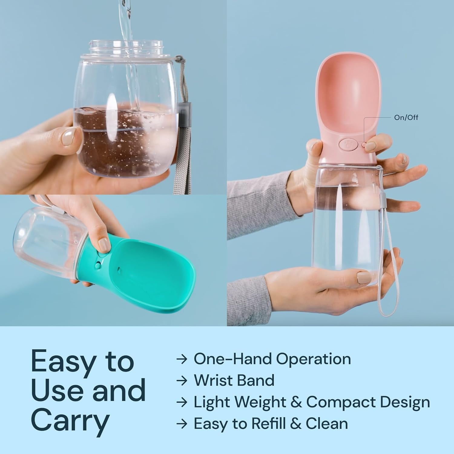 Leak Proof Portable Dog Travel Bottle with Bowl - 19 Oz, Blue - Portable Dog Water Bowl Dispenser - Food Grade Plastic - Pet Water Bottle