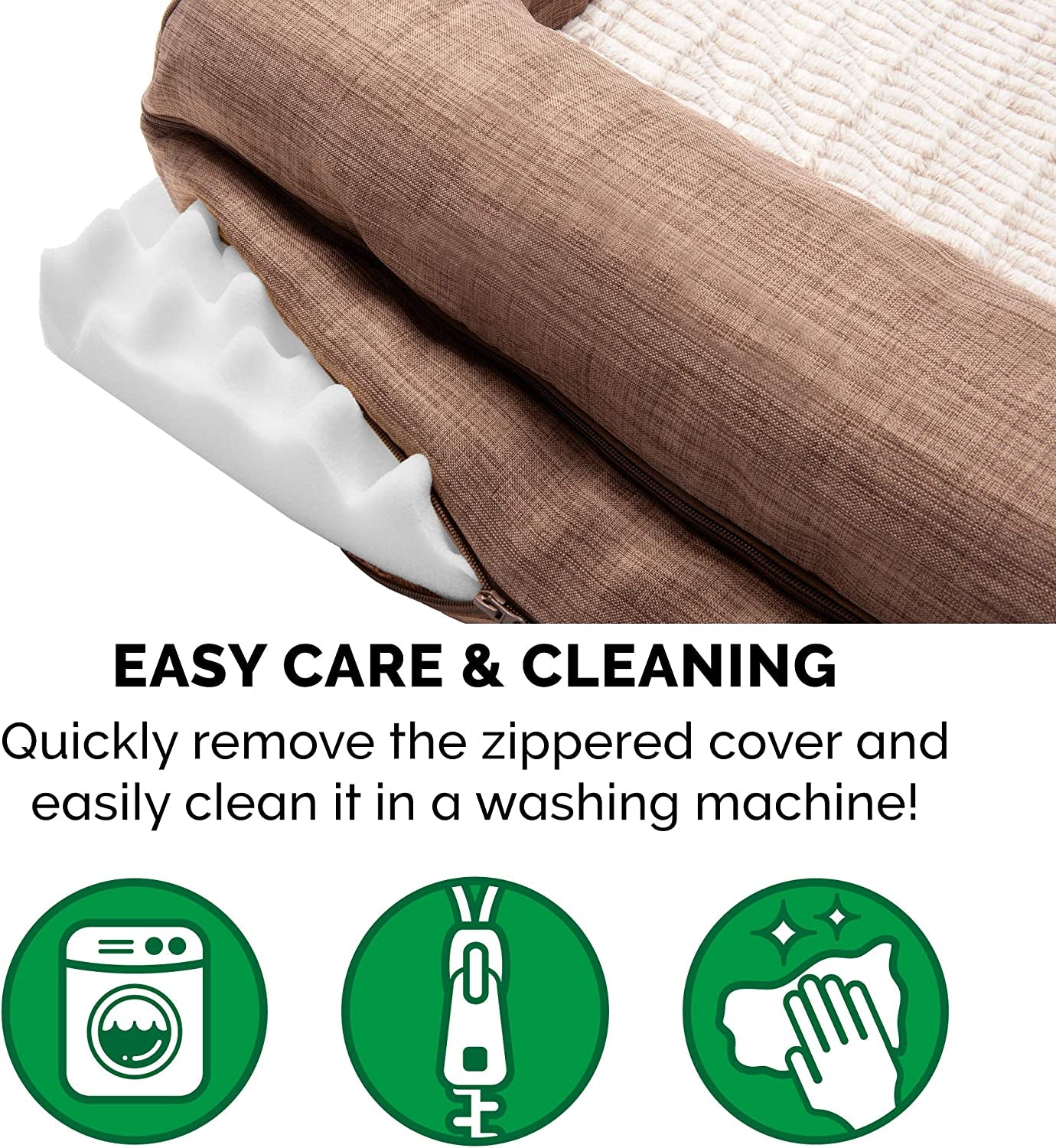 Luxurious Orthopedic Dog Bed with Removable Bolsters & Washable Cover - Perfect for Dogs Up to 55 Lbs - Soft Faux Fur & Performance Linen in Woodsmoke