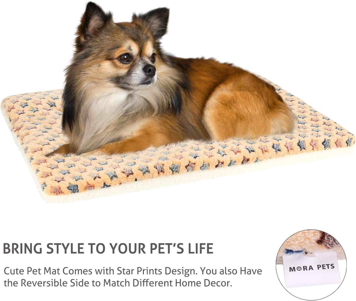 Cozy and Stylish Dog Crate Pad - Ultra Soft Reversible Pet Bed with Star Print for All Breeds, Perfect for Home and Travel - 21 x 12 Inch Brown